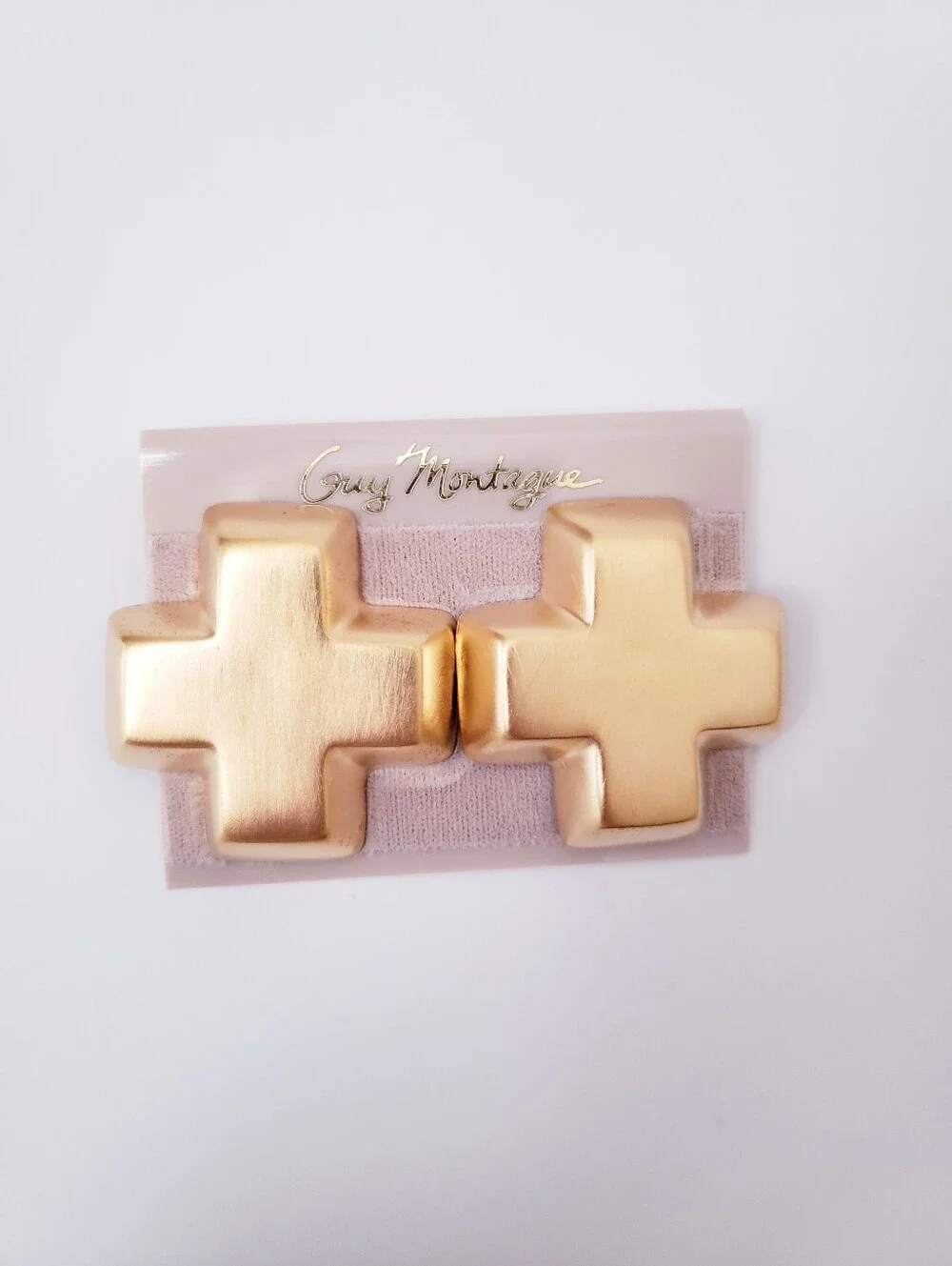 Guy Montague Vintage Brushed Gold Cross Clip On Statement Earrings